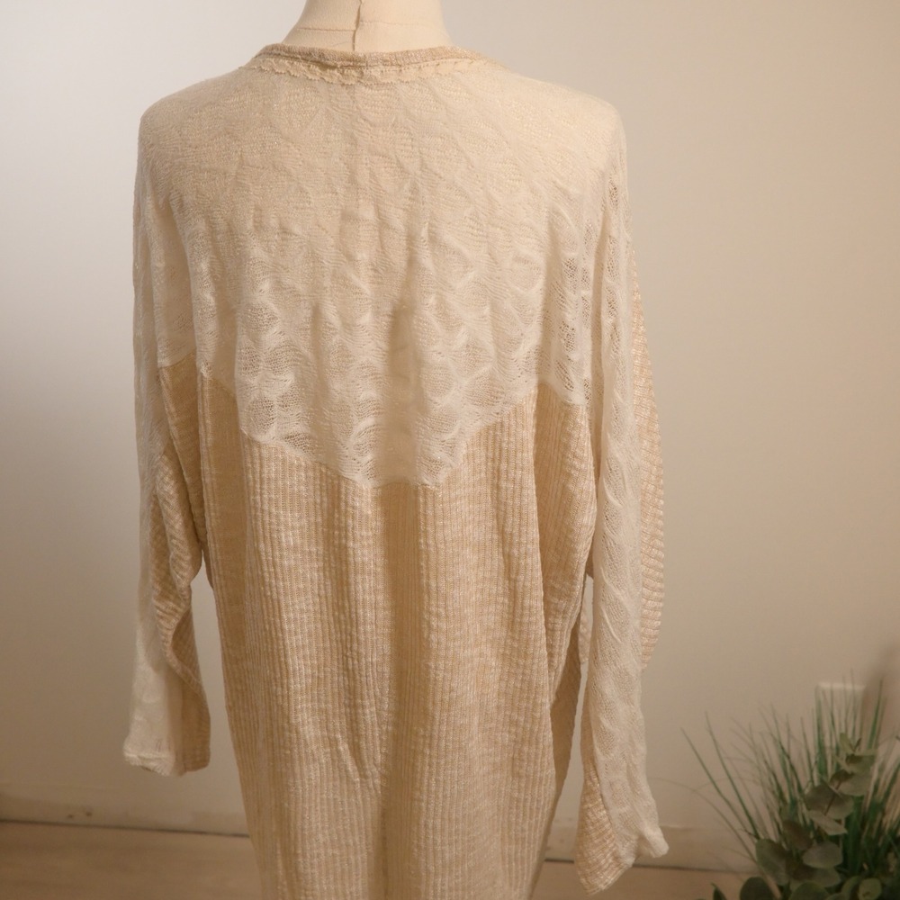 Altar'd State Cream Tan Crochet Lace Back High Low Knit Top Small - Picture 5 of 10